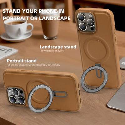 Fold Kickstand Wireless Charging PU Leather Magnetic Phone Case For iPhone 17 16 15 14 13 12 11 Pro Max Plus Shockproof Cover