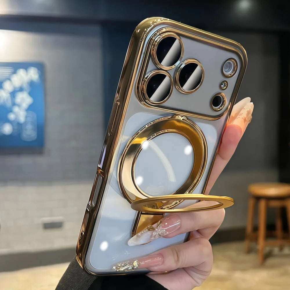 Bracket For Magsafe Phone Case For iPhone 17 16 15 14 13 Pro Max Magnetic Wireless Charging Soft Transparent Shockproof Cover