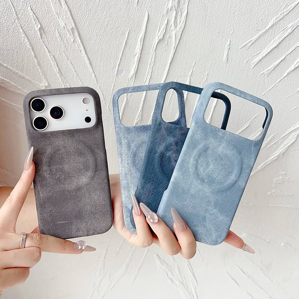 Washed Denim Jeans Magnetic For Magsafe Case For iPhone 17 Air 16 15 13 14 12 Pro Max Plus Shockproof Borderless Cooling Cover