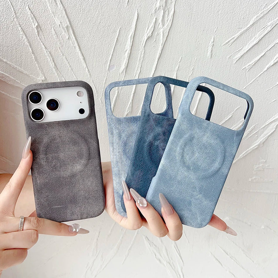Washed Denim Jeans Magnetic For Magsafe Case For iPhone 17 Air 16 15 13 14 12 Pro Max Plus Shockproof Borderless Cooling Cover