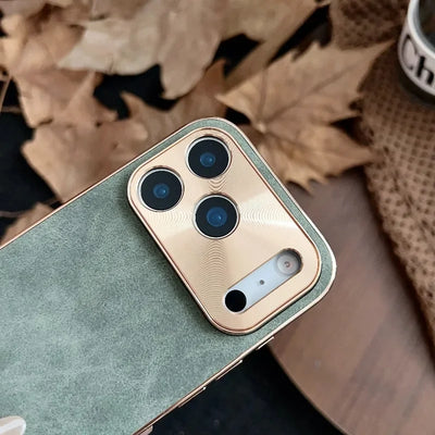 Plating Leather Matte Phone Case for iPhone 17 Air 16 16E 15 14 Plus13 Pro Max Shockproof Lens Protection Back Cover Shell