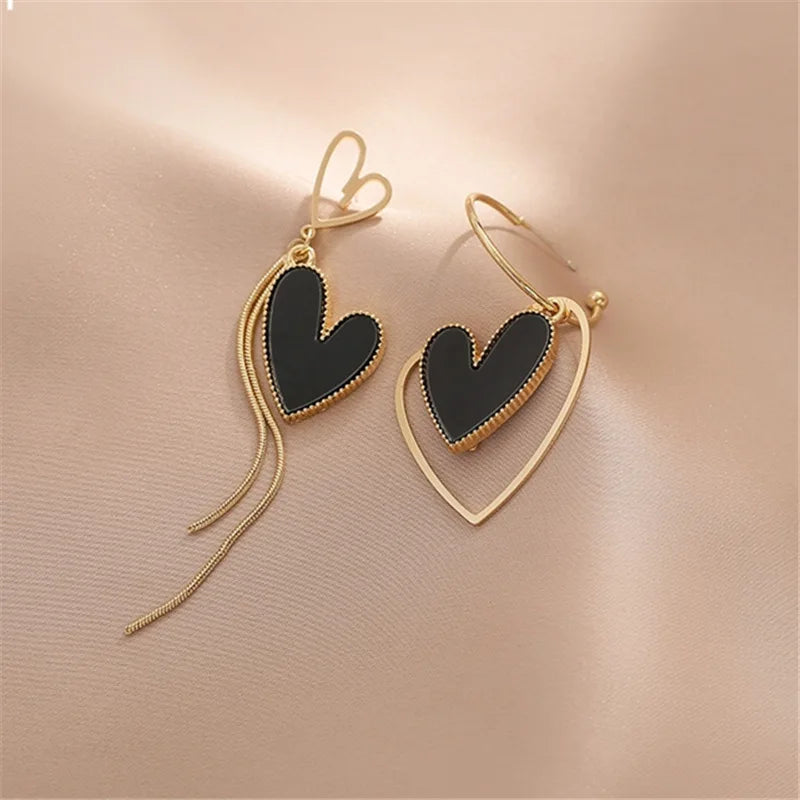 2PC Women's Fashion Style Silver Needle Asymmetric Heart shaped Earrings Jewelry Suitable for Date, Party, Festival Gifts