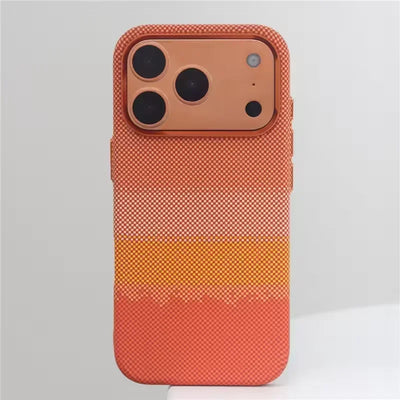 Orange Carbon Fiber Texture Alloy Lens Strong for Magsafe Phone Case for IPhone 17 Pro Max Magnetic Shockproof Hard PC Cover