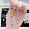 Green Shiny Zircon Flower Drop Earrings For Women Luxury Crystal Long Tassel Ear Line Hanging Earring Girls Wedding Jewelry Gift