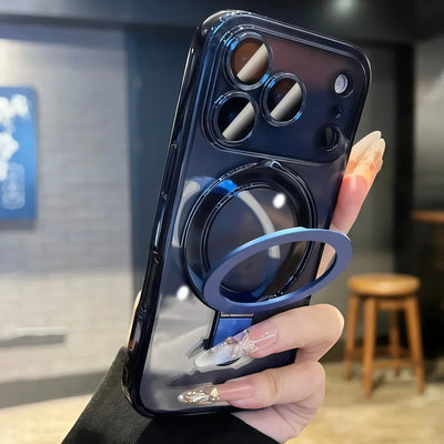 Bracket For Magsafe Phone Case For iPhone 17 16 15 14 13 Pro Max Magnetic Wireless Charging Soft Transparent Shockproof Cover