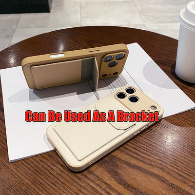 Card Slot Wallet PU Leather Bracket Case For iPhone 17 ProMax 17air 14 15 16 Plus 17 11 12 13 Pro Max Business Photo Clip Cover