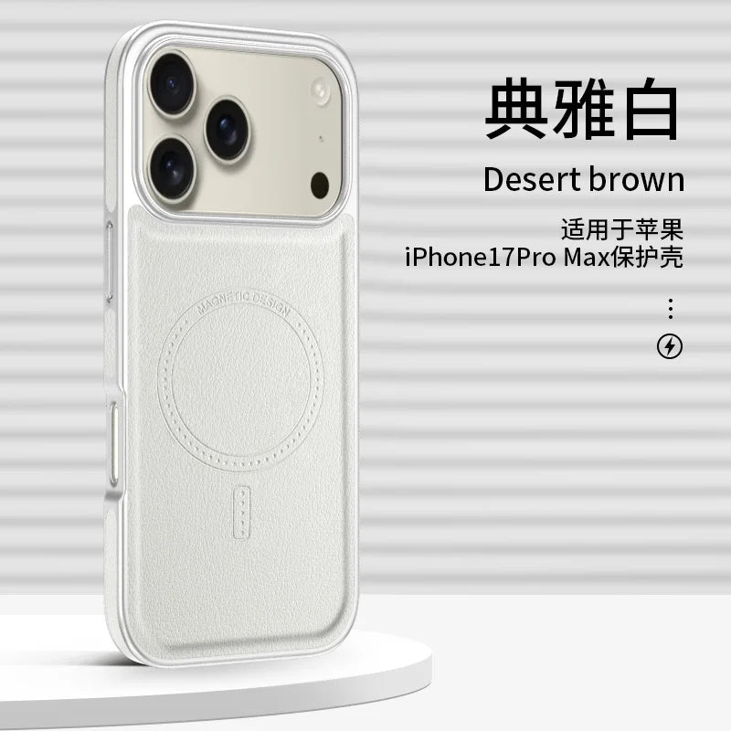 Luxury Business Electroplated Leather For Magsafe For iPhone 17 16 15 14 Pro Max Side Texture Magnetic Wireless Charging Cover