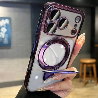 Bracket For Magsafe Phone Case For iPhone 17 16 15 14 13 Pro Max Magnetic Wireless Charging Soft Transparent Shockproof Cover