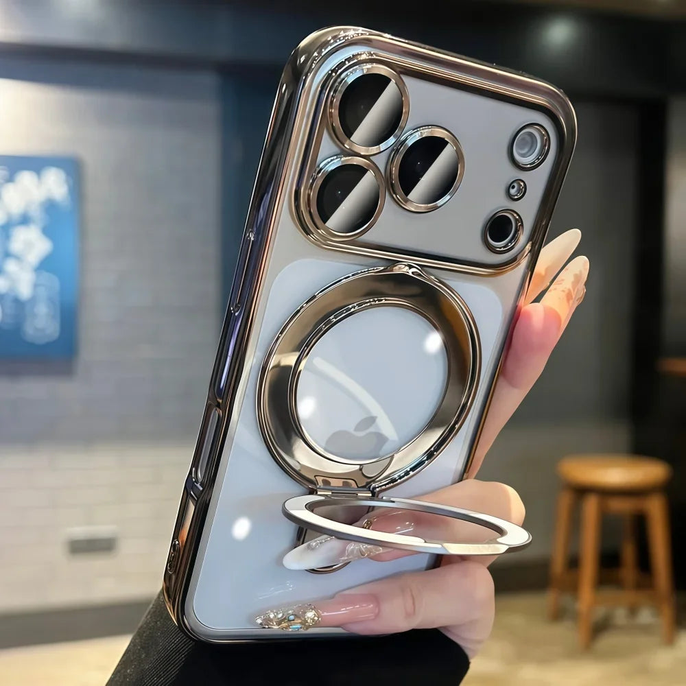 Bracket For Magsafe Phone Case For iPhone 17 16 15 14 13 Pro Max Magnetic Wireless Charging Soft Transparent Shockproof Cover