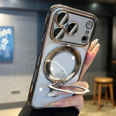 Bracket For Magsafe Phone Case For iPhone 17 16 15 14 13 Pro Max Magnetic Wireless Charging Soft Transparent Shockproof Cover