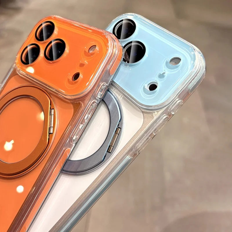Rotating Magnetic Stand For Magsafe Clear Case For iPhone 17 16 15 14 13 Pro Max Air Wrist Strap Lanyard Wireless Charger Cover