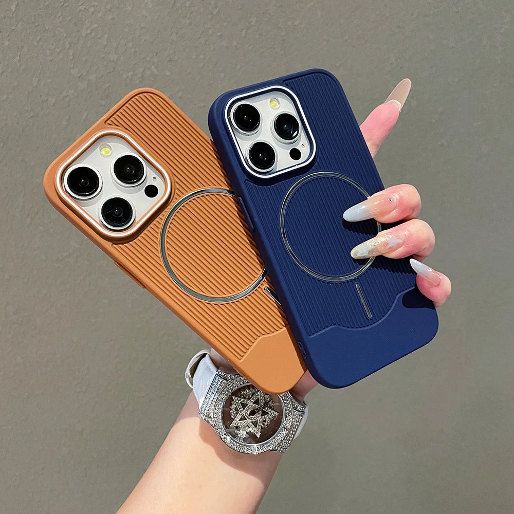Luxury Vertical Striped Magnetic Phone Case For iPhone 17 Air 16 15 14 Plus 13 12 11 Pro Max Color Stripe Protective Cover