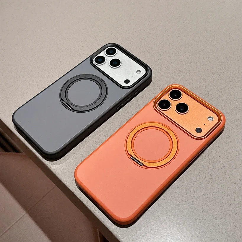 Business 360 Rotate Magsafe Bracket Case for iPhone 17 Pro Max 17Pro iPhone17 ProMax Pure Color PC Stand Holder Shockproof Cover