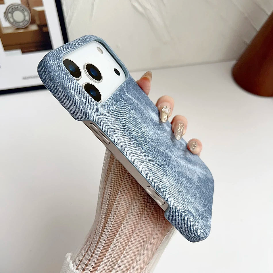 Washed Denim Jeans Magnetic For Magsafe Case For iPhone 17 Air 16 15 13 14 12 Pro Max Plus Shockproof Borderless Cooling Cover