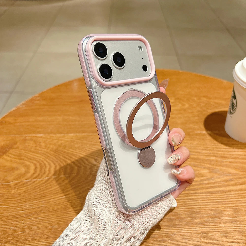 Pin Dun 360 Rotating Bracket Phone Case For iPhone 17 Air 16 15 14 Plus 13 12 Pro Max Wireless Charging Magnetic Cover Funda