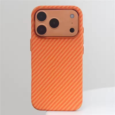 Orange Carbon Fiber Texture Alloy Lens Strong for Magsafe Phone Case for IPhone 17 Pro Max Magnetic Shockproof Hard PC Cover