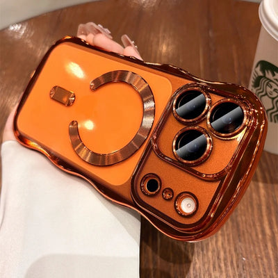 Plating Curly Wavy Transparent Magnetic Case For iPhone 17 16 14 15 13 Pro Max For Magsafe Charging Silicone Soft Bumper Cover