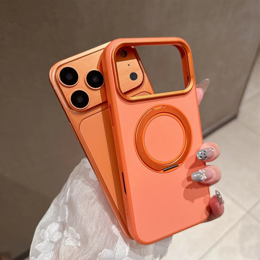 Business 360 Rotate Magsafe Bracket Case for iPhone 17 Pro Max 17Pro iPhone17 ProMax Pure Color PC Stand Holder Shockproof Cover