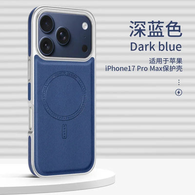 Luxury Business Electroplated Leather For Magsafe For iPhone 17 16 15 14 Pro Max Side Texture Magnetic Wireless Charging Cover