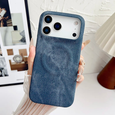 Washed Denim Jeans Magnetic For Magsafe Case For iPhone 17 Air 16 15 13 14 12 Pro Max Plus Shockproof Borderless Cooling Cover