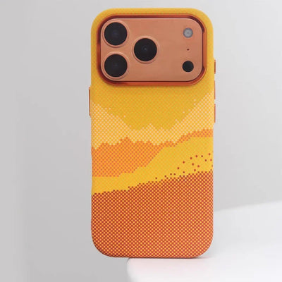 Orange Carbon Fiber Texture Alloy Lens Strong for Magsafe Phone Case for IPhone 17 Pro Max Magnetic Shockproof Hard PC Cover