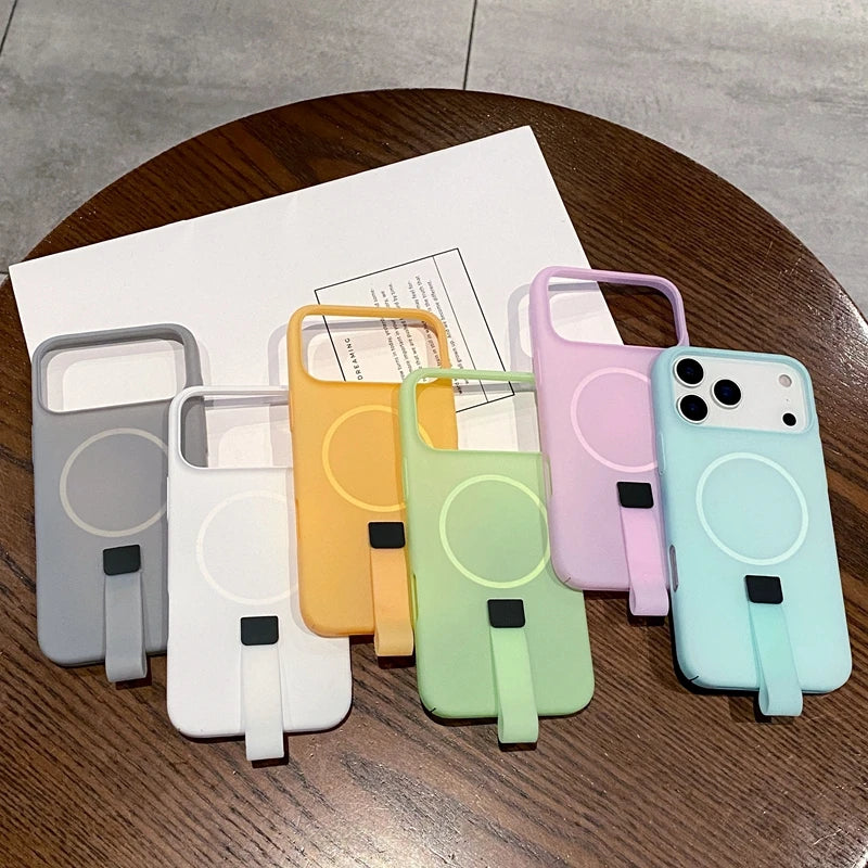 Luxury Magsafe With Hand Strap Phone Case For iPhone 17 Air 16 15 14 13 12 11 Pro Max Magnetic Bumper Liquid Silicone Cover