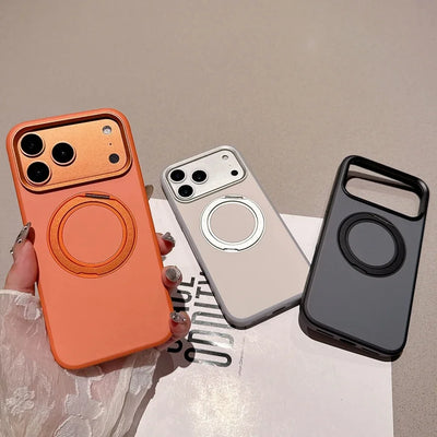 Business 360 Rotate Magsafe Bracket Case for iPhone 17 Pro Max 17Pro iPhone17 ProMax Pure Color PC Stand Holder Shockproof Cover