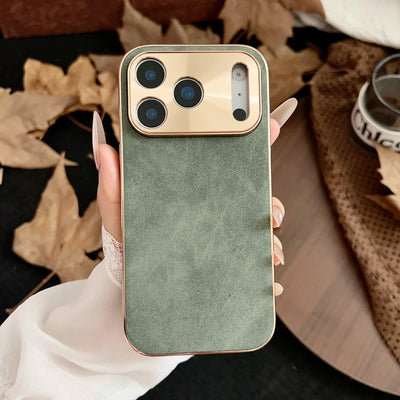 Plating Leather Matte Phone Case for iPhone 17 Air 16 16E 15 14 Plus13 Pro Max Shockproof Lens Protection Back Cover Shell