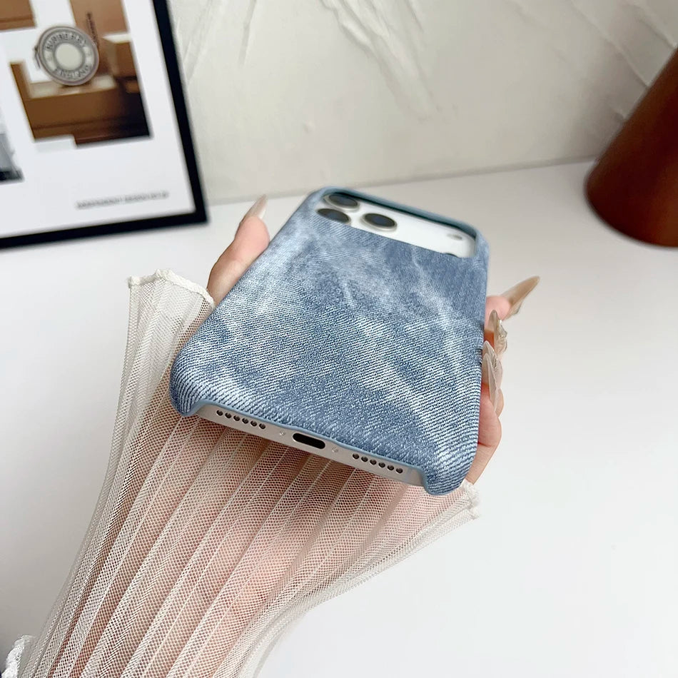 Washed Denim Jeans Magnetic For Magsafe Case For iPhone 17 Air 16 15 13 14 12 Pro Max Plus Shockproof Borderless Cooling Cover