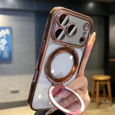 Bracket For Magsafe Phone Case For iPhone 17 16 15 14 13 Pro Max Magnetic Wireless Charging Soft Transparent Shockproof Cover