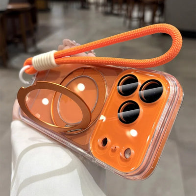 Rotating Magnetic Stand For Magsafe Clear Case For iPhone 17 16 15 14 13 Pro Max Air Wrist Strap Lanyard Wireless Charger Cover