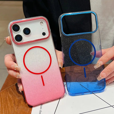Slim Wireless Charging Magnetic For Magsafe Case For iPhone 17 Air 16 15 14 Plus 13 12 11 Pro Max Gradient Glitter Bling Cover