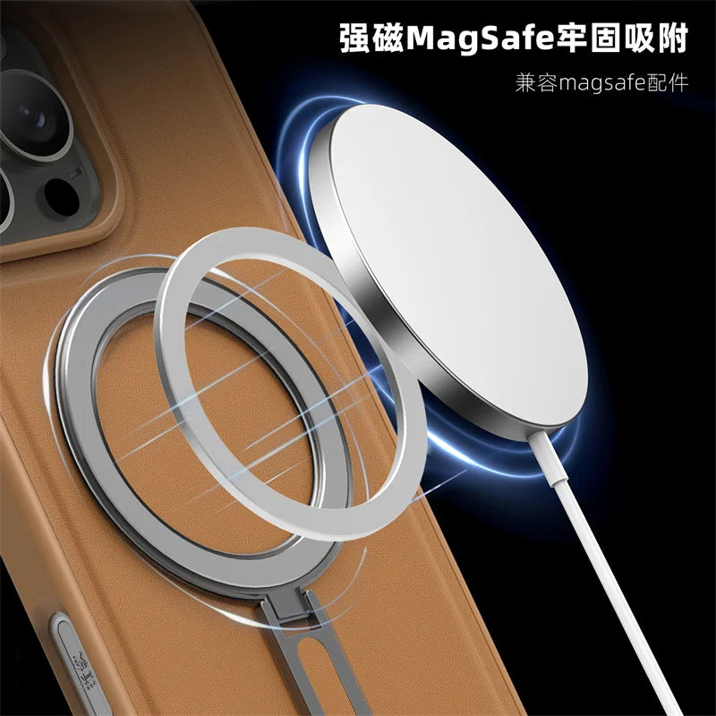 Fold Kickstand Wireless Charging PU Leather Magnetic Phone Case For iPhone 17 16 15 14 13 12 11 Pro Max Plus Shockproof Cover