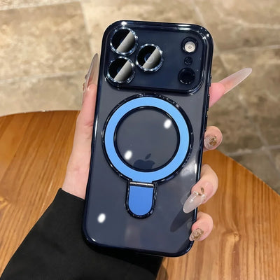 Bracket For Magsafe Phone Case For iPhone 17 16 15 14 13 Pro Max Magnetic Wireless Charging Soft Transparent Shockproof Cover