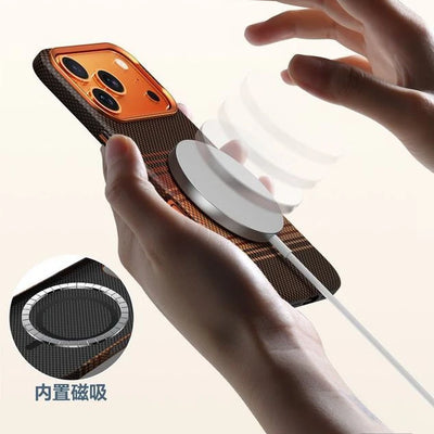 Business Carbon Fiber Inside for Magsafe PC Case for iPhone 17 16 Pro Max Wireless Charging Metal Lens Protect Hard Armor Cover