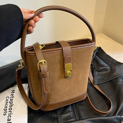 Fashionable Retro Bucket Handbag Women's Crossbody Bag Matte Finish Versatile Autumn New Style Small Bag Popular This Year