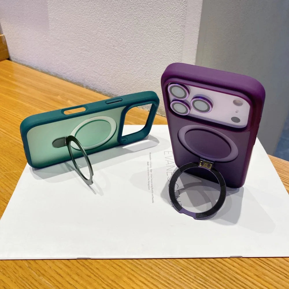 Luxury Magnetic Shockproof Case For iPhone 17Air 16 15 14 Plus 13 12 11 17 Pro Max For Magsafe Stand Glass Lens Protector Cover