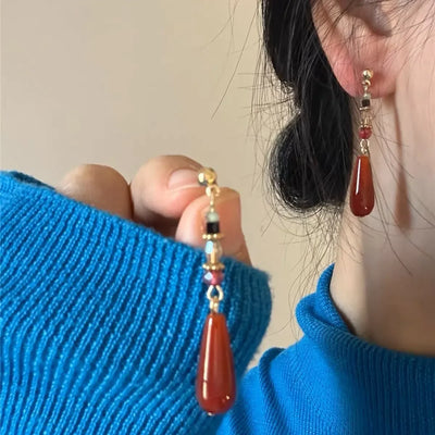 New Chinese Style Versatile Retro Earrings Long Tassel Horse Face Skirt Cheongsam Fashionable Temperament Accessories for Women
