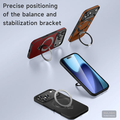 Business Genuine Leather Magnetic For Magsafe Case For iPhone 17 16 Plus 15 Pro Max Bracket Antidrop Shockproof Funda Cover