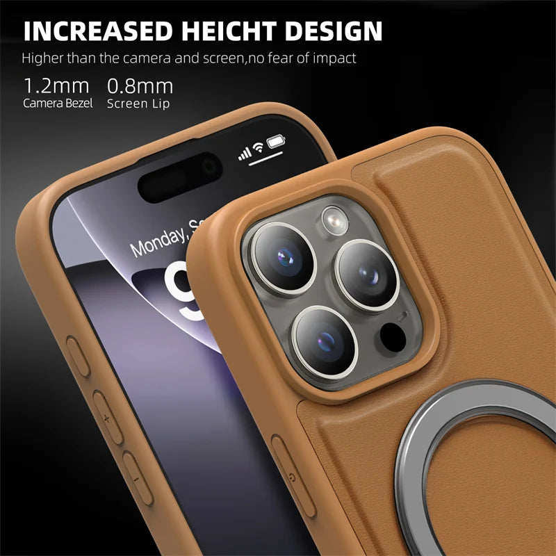 Fold Kickstand Wireless Charging PU Leather Magnetic Phone Case For iPhone 17 16 15 14 13 12 11 Pro Max Plus Shockproof Cover