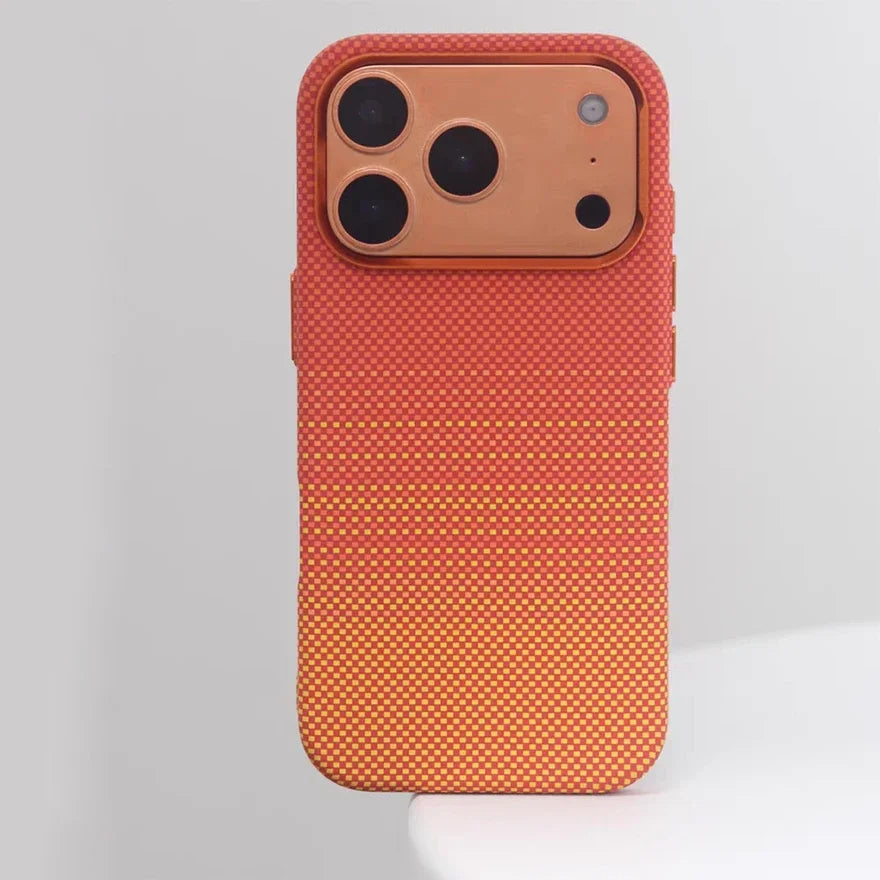 Orange Carbon Fiber Texture Alloy Lens Strong for Magsafe Phone Case for IPhone 17 Pro Max Magnetic Shockproof Hard PC Cover