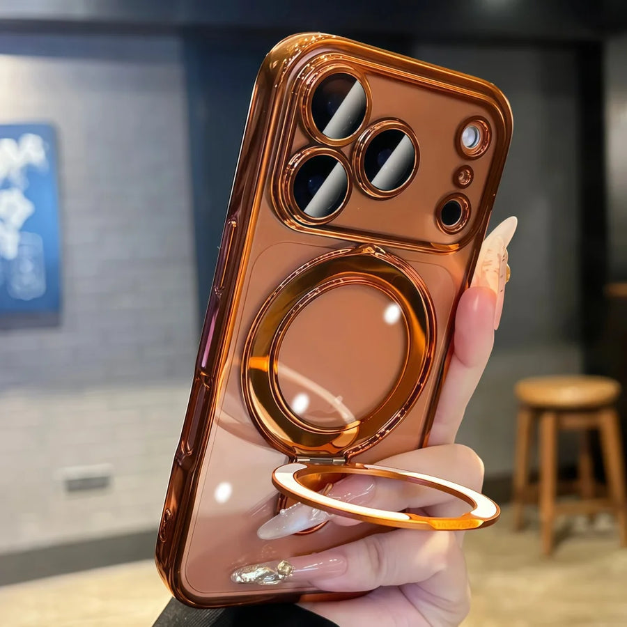 Bracket For Magsafe Phone Case For iPhone 17 16 15 14 13 Pro Max Magnetic Wireless Charging Soft Transparent Shockproof Cover