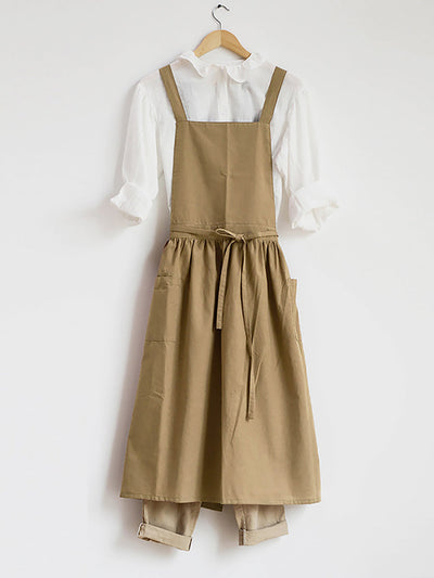 Women Casual Solid Summer Cotton Apron Dress