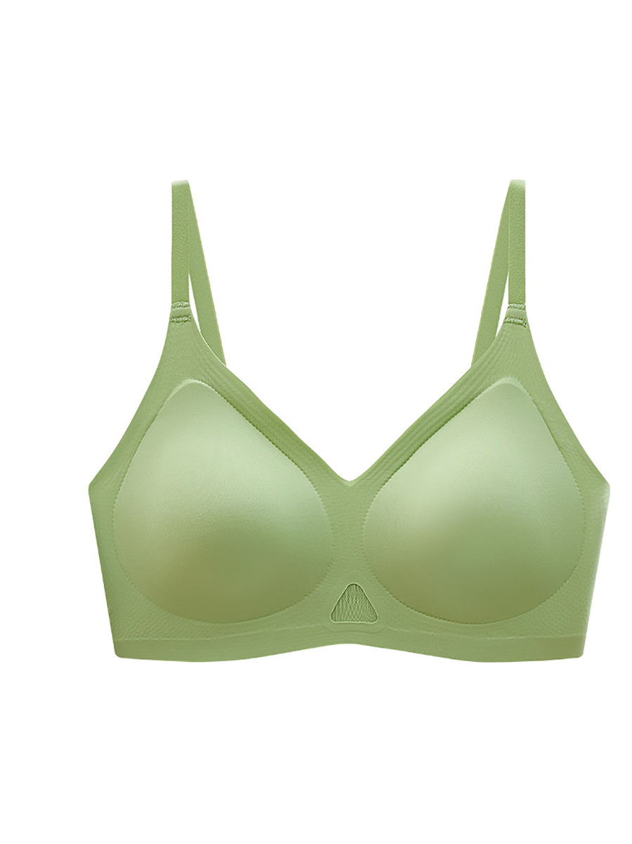 Women Artsy Pure Color Fixed Cup Satin Bra