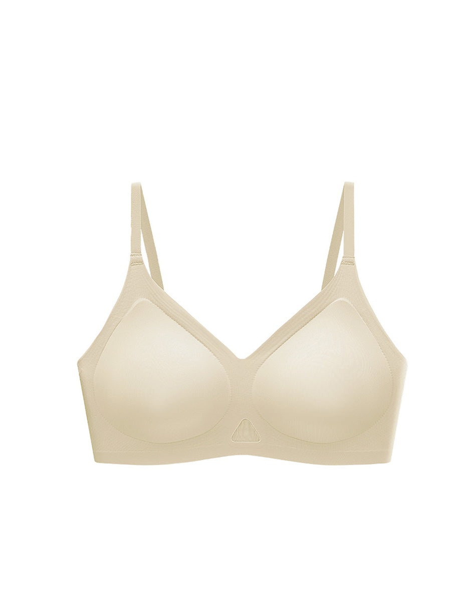 Women Artsy Pure Color Fixed Cup Satin Bra