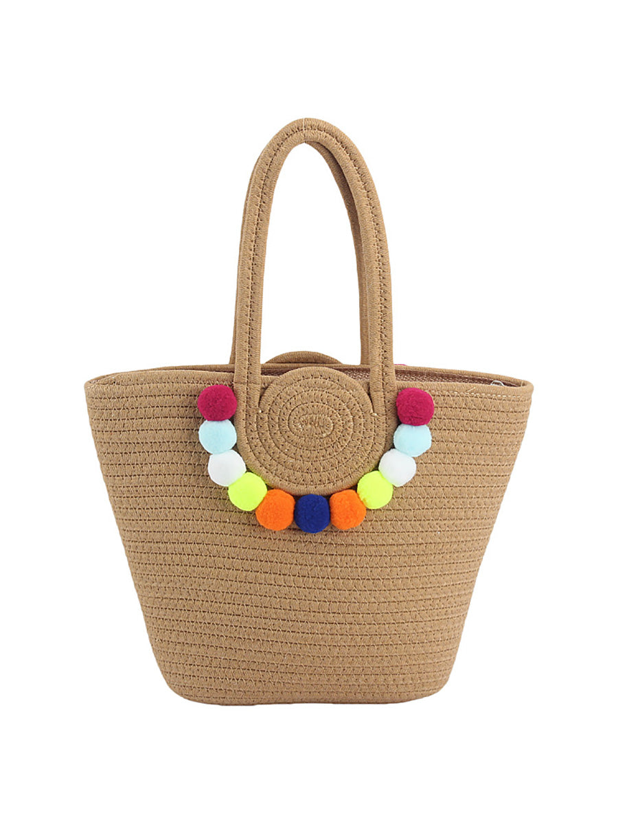 Women Fashion Colorful Ball Pendant Cotton Shoulder Bag