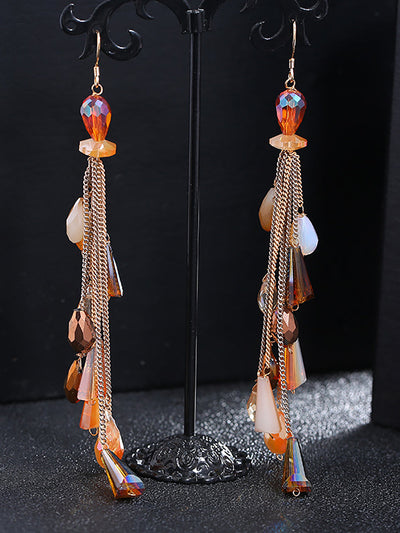 Women Vintage Bead Knitted Tassel Silver Earrings