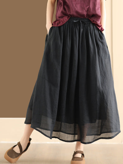Plus Size Women Casual Solid Ramie Summer Skirts