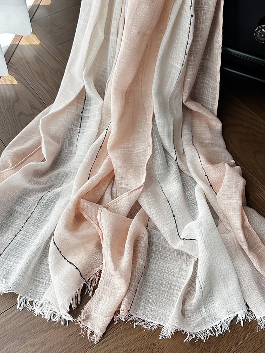 Women Summer Artsy Colorblock Cotton Tassel Scarf