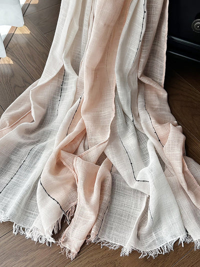 Women Summer Artsy Colorblock Cotton Tassel Scarf